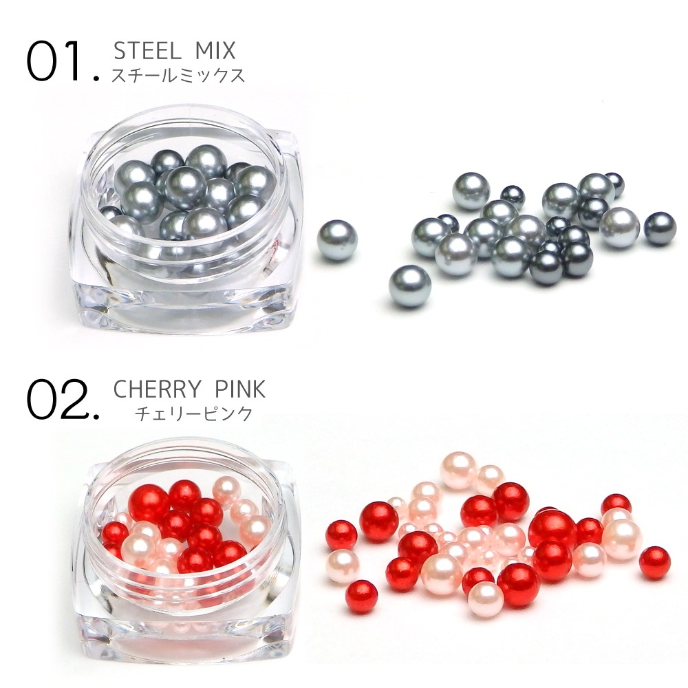ネイルジュエリー カラーパール 約2.5～6mm 穴なしミックス マルチサイズ 選べるカラー 12色 ネイル レジン ハンドメイド くま工房