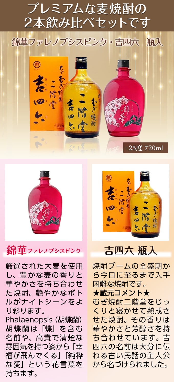 錦華ファレノプシスピンク・吉四六 瓶入 2K 各 麦焼酎 25度 錦華ファレノプシスピンク・吉四六 瓶入 2K 各 麦焼酎 25度