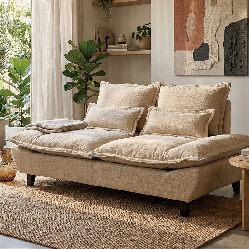 ソファーベッド 2人掛け SOFA 背もたれ 可動式 羽毛 ファブリック