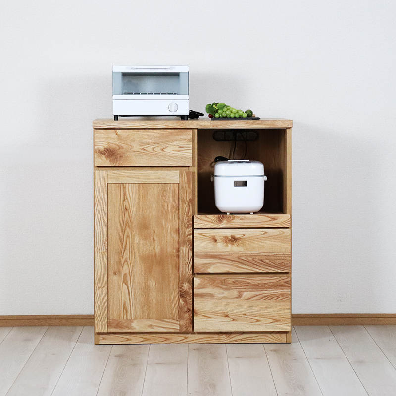 キッチンカウンター 80cm 木製 間仕切り 背面化粧 日本製 レンジ台