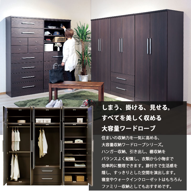ワードローブ 幅80cm 完成品 クローゼット 引き出し2段 収納 日本製