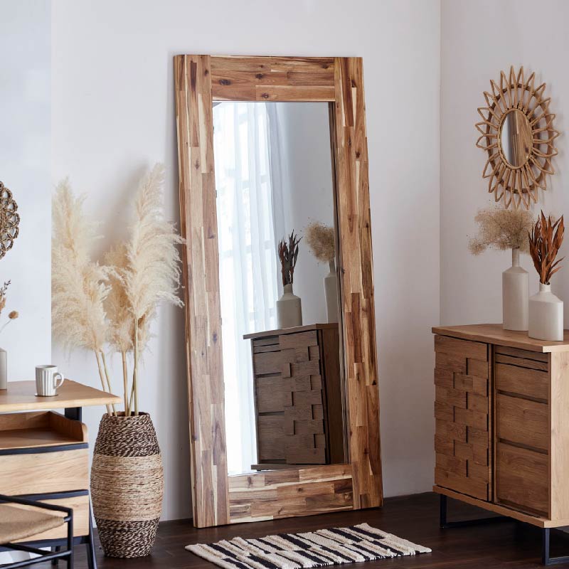 姿見鏡 全身鏡 ミラー アカシア 無垢材 幅90cm 高さ200cm 全身 大型