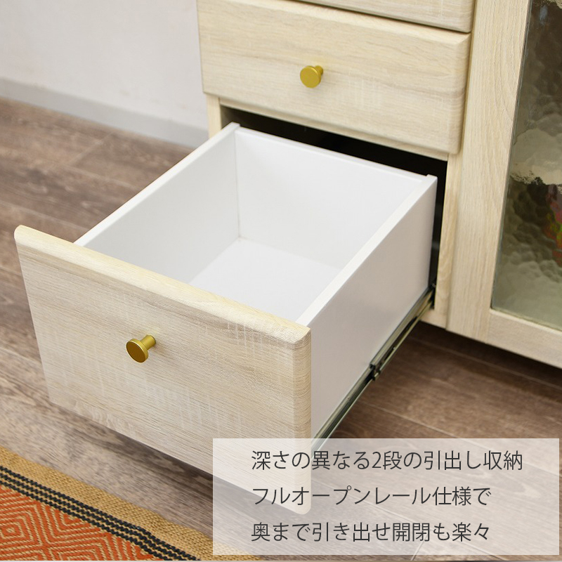 キャビネット ガラス 105幅 おしゃれ 開き扉 白 リビング 高見え