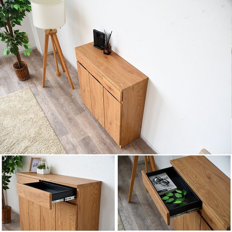 キャビネット 薄型 幅83 リビング収納 ナチュラル ホワイト ブラック