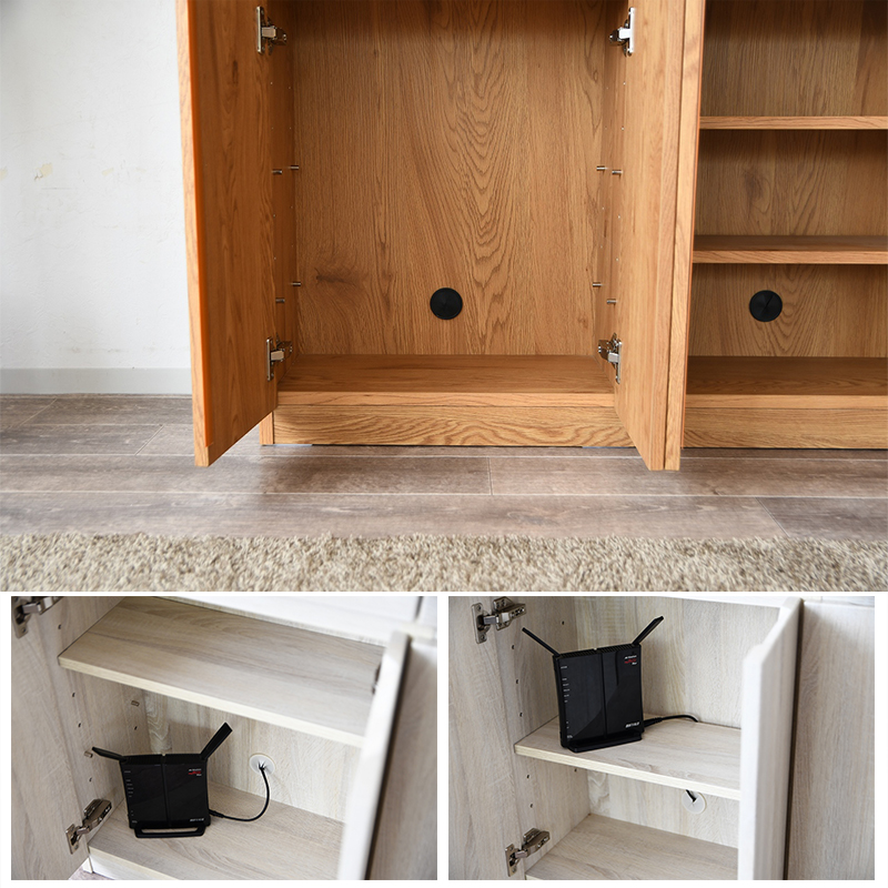 キャビネット 薄型 幅83 リビング収納 ナチュラル ホワイト ブラック