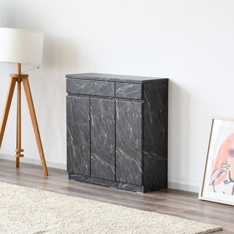 キャビネット 薄型 幅83 リビング収納 ナチュラル ホワイト ブラック