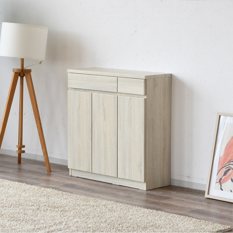 キャビネット 薄型 幅83 リビング収納 ナチュラル ホワイト ブラック