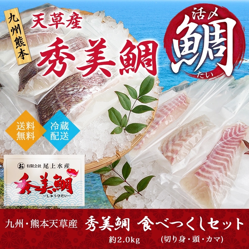 秀美鯛 食べつくしセット 1尾 約2.0kg 刺身用サク 切り身 頭カマ 九州