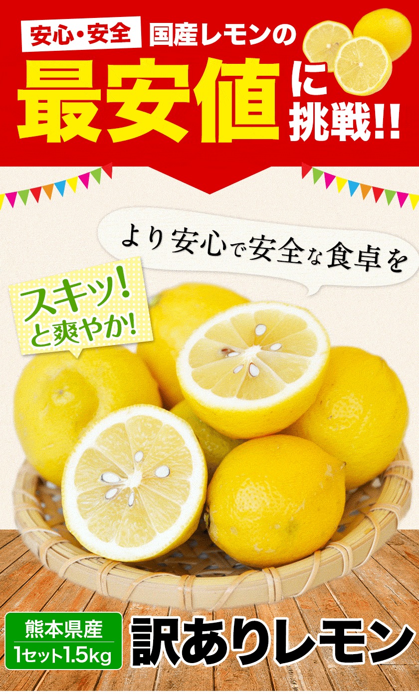 レモン 送料無料 国産レモン 訳あり 1.5kg 熊本県産 サイズ不選別 果物