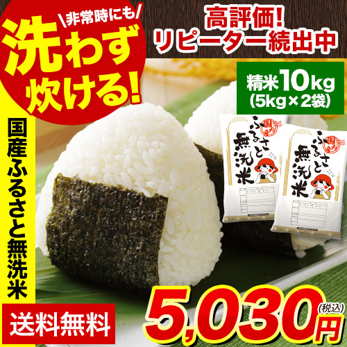 お値引きしました★無洗米 精米 2袋入り ふるさと 無洗米 10kg 送料無料 国内産 精米 非常食 保存食 こめ コメ