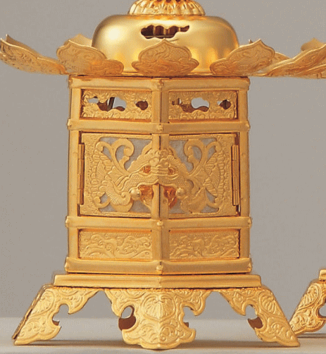 灯籠 吊灯籠 仏壇 仏具 六角神前灯ろう 丁足 真鍮 艶金 2.5寸