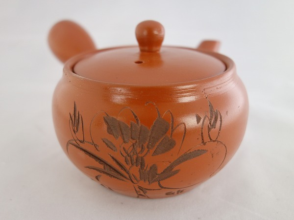 朱泥急須 即納 茶こし網付き 牡丹 TC-0806 急須 陶器 茶器