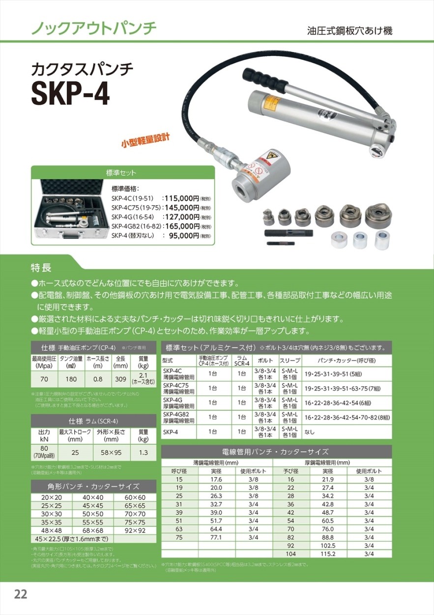 カクタス ノックアウトパンチ SKP-4G82(16〜82) 厚鋼電線管用・標準 