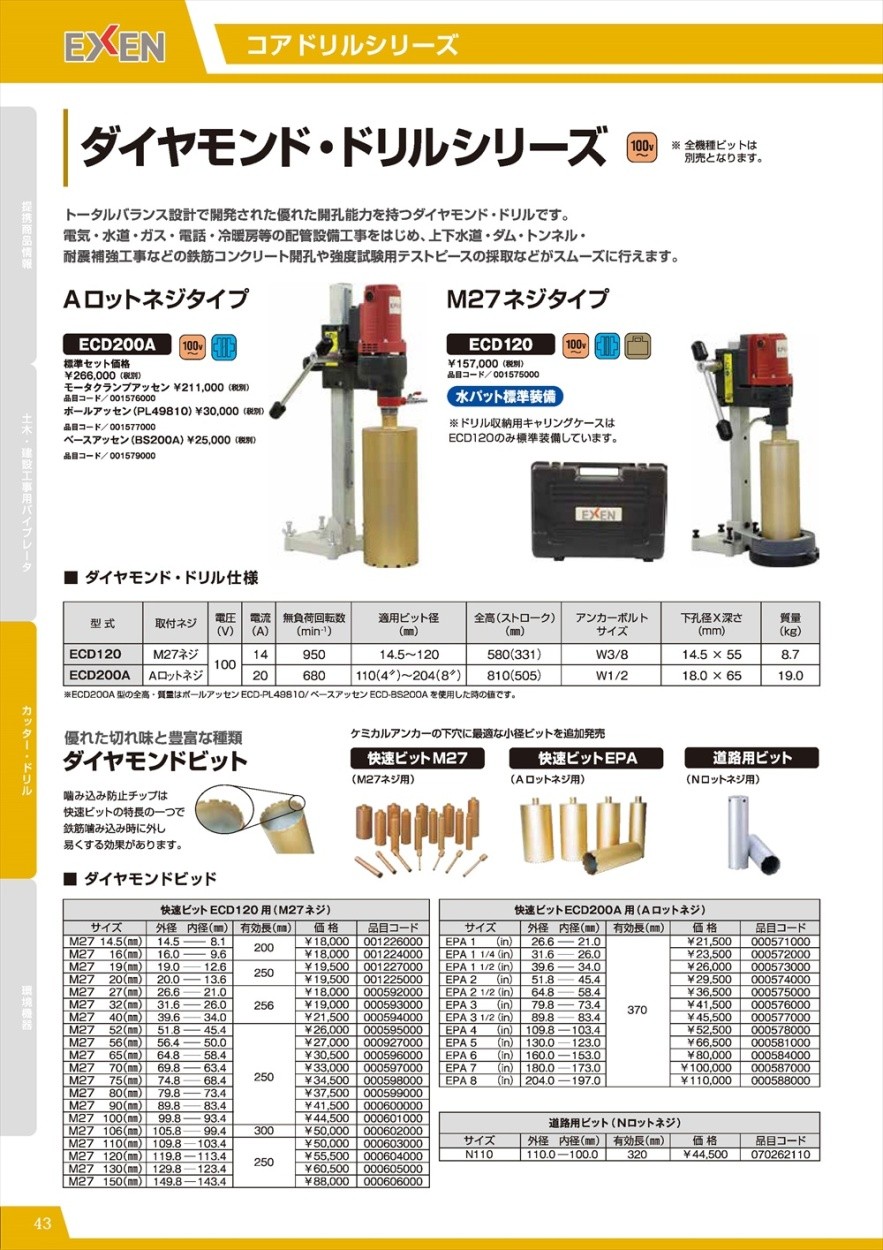 エクセン ダイヤモンド・ドリル 標準セットECD200A : 77362644