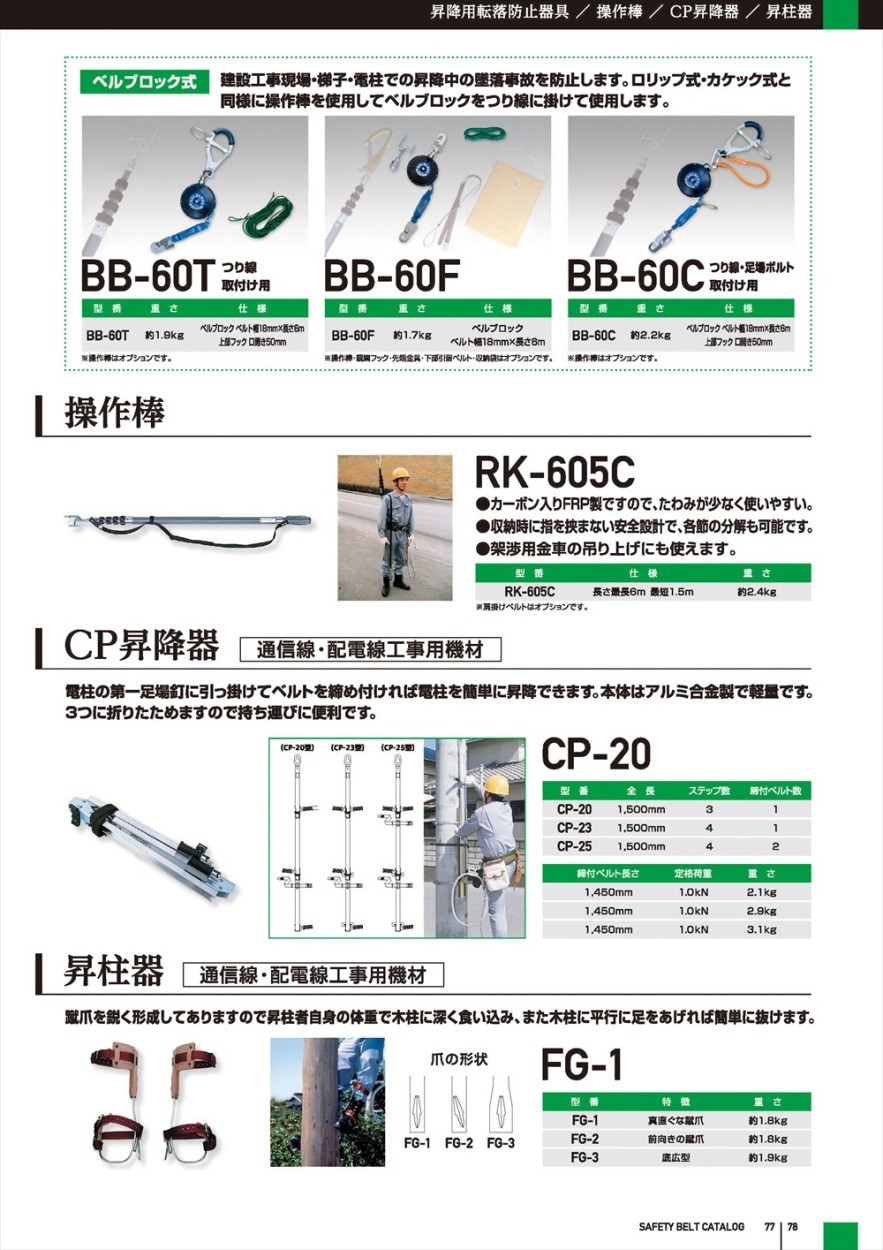 藤井電工 ツヨロン 昇降用転落防止器具 ベルブロック式 BB-60T つり線