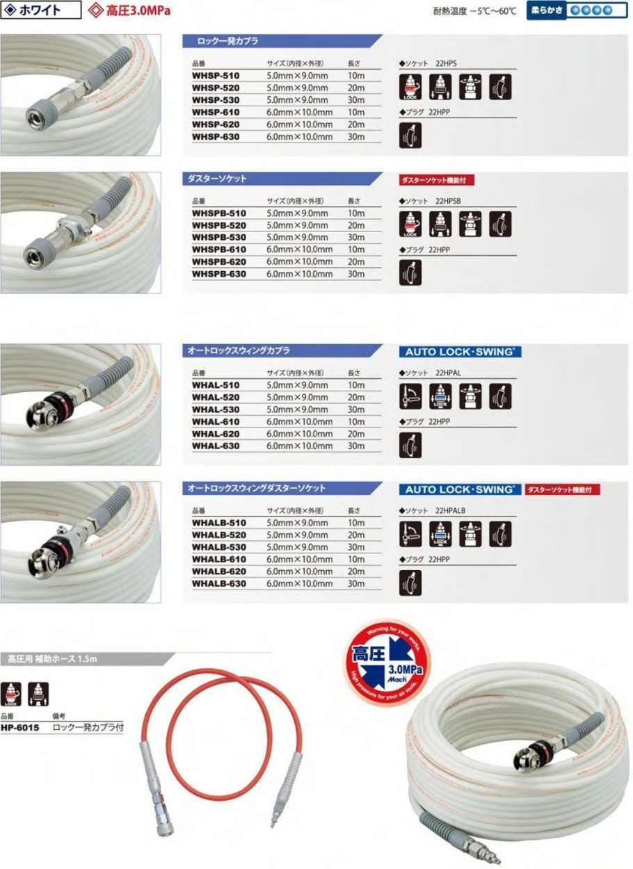 フジマック マッハ高圧スムージーホースホワイト ロック一発カプラ(内6.0mm×外10.0mm) 30m(3.0MPa) WHSP-630 :  92068519y3 : クニモトハモノヤフー店 - 通販 - Yahoo!ショッピング