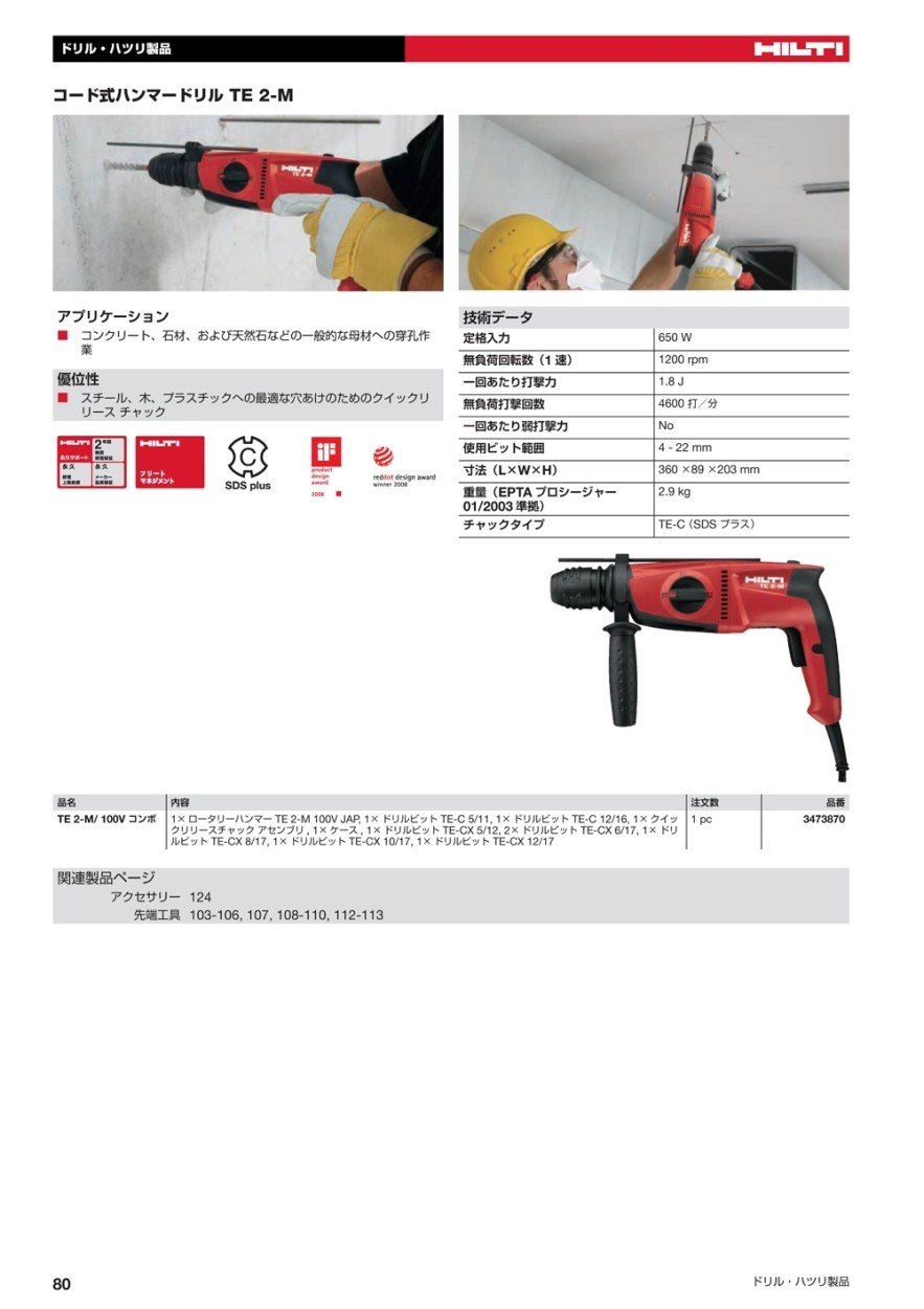 ヒルティ(HILTI) コード式ハンマードリル TE 2-M 100V コンボ 3473870