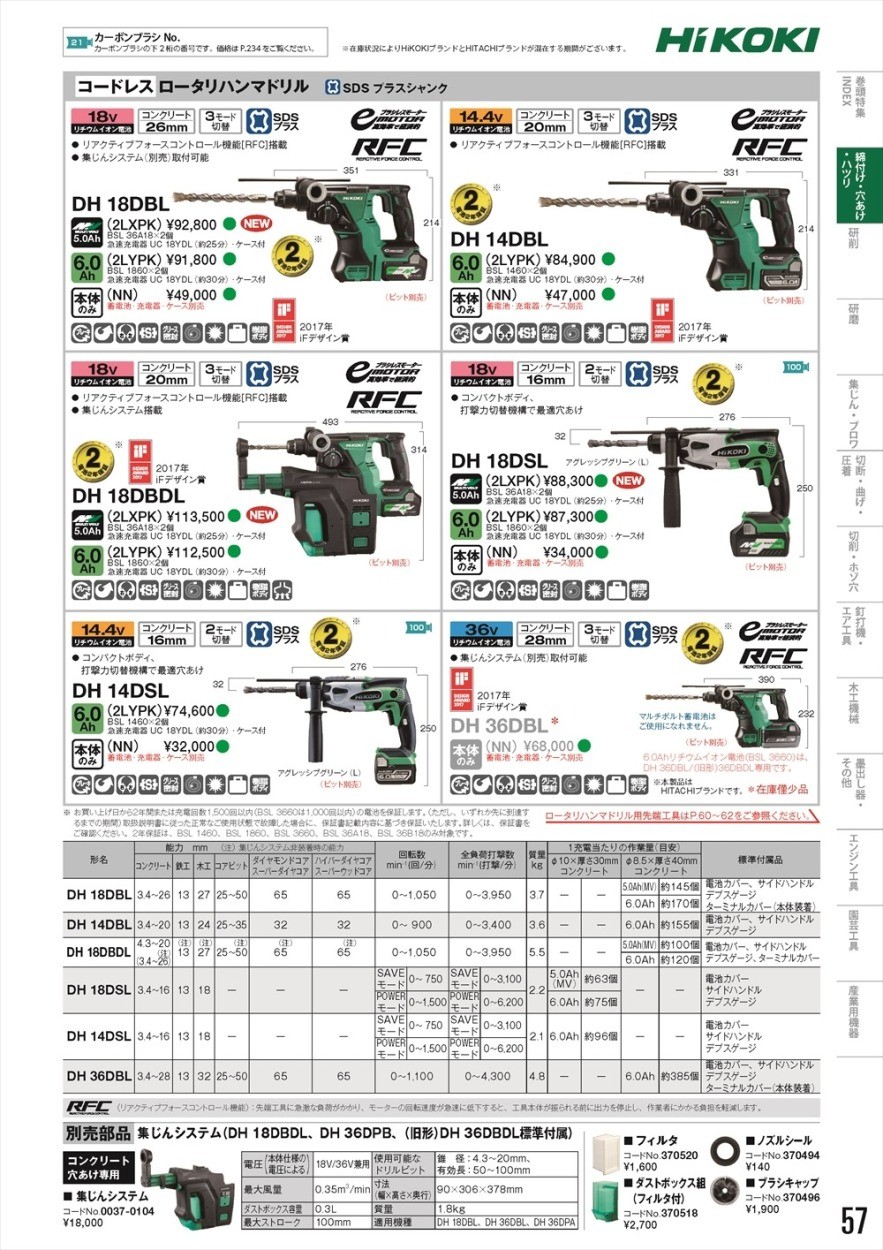 日立(ハイコーキ) コードレスロータリハンマ DH18DBL(2LXPK) 18V 5.0Ah