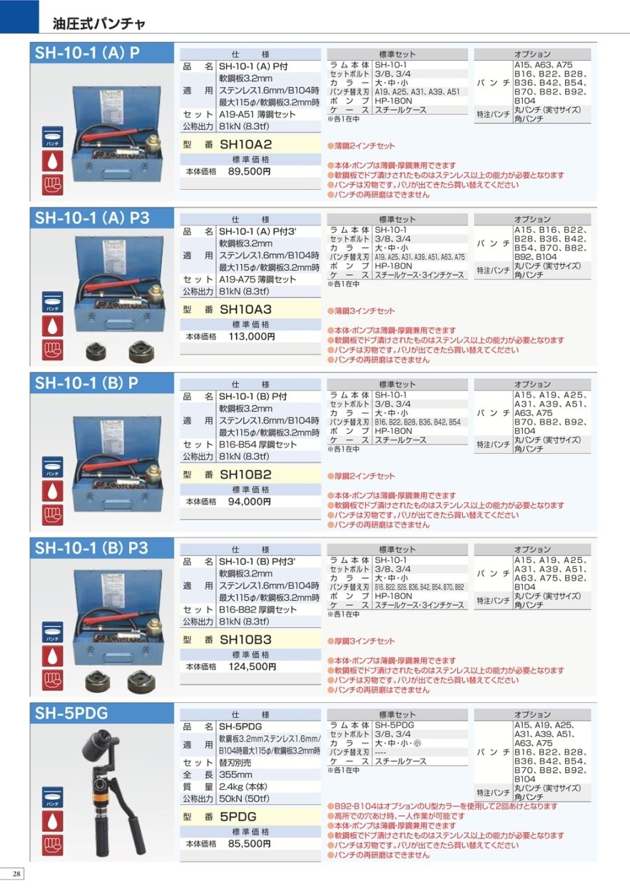 泉精器 油圧式パンチャ SH-10-1(B)P3 SH10B3 : 87599240 : クニモトハモノヤフー店 - 通販 - Yahoo!ショッピング