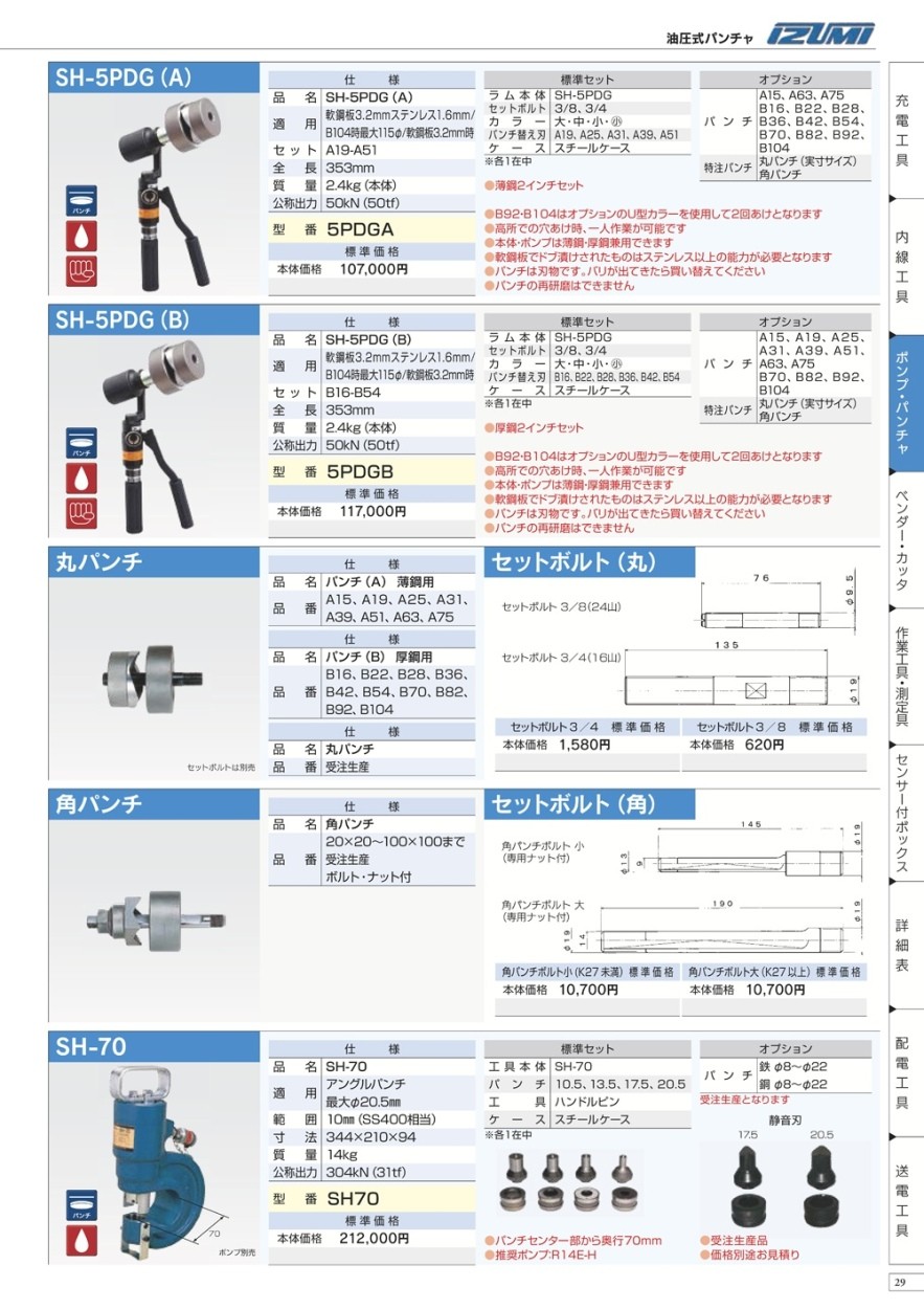 東京通販③新品 泉精器 SH-5PDG(B) 油圧式パンチャ 厚鋼用2インチセット 新品 SH-5PDG B パンチャー