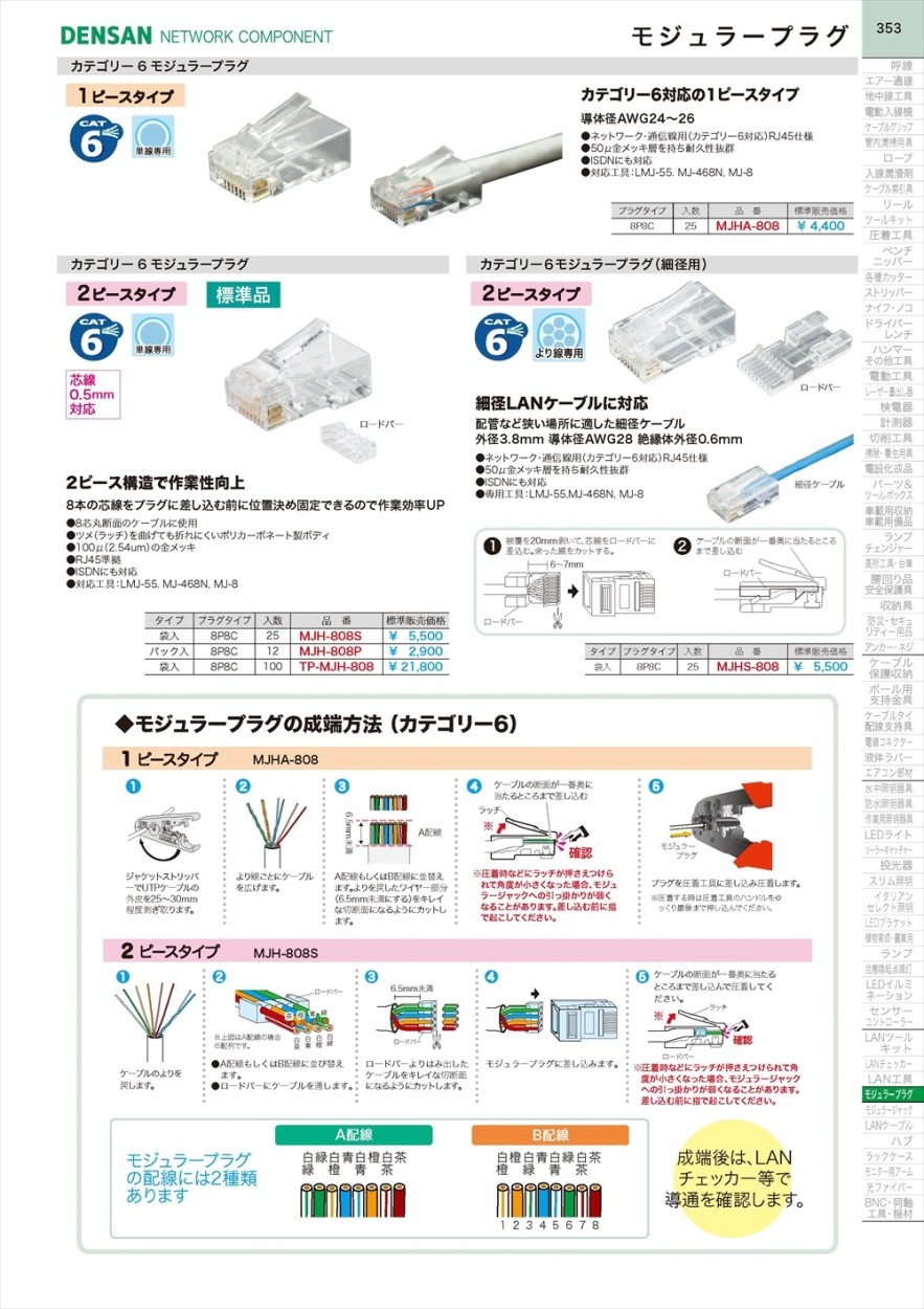 上等 デンサン カテゴリー6モジュラープラグ TP-MJHA-808STC 100個 ad