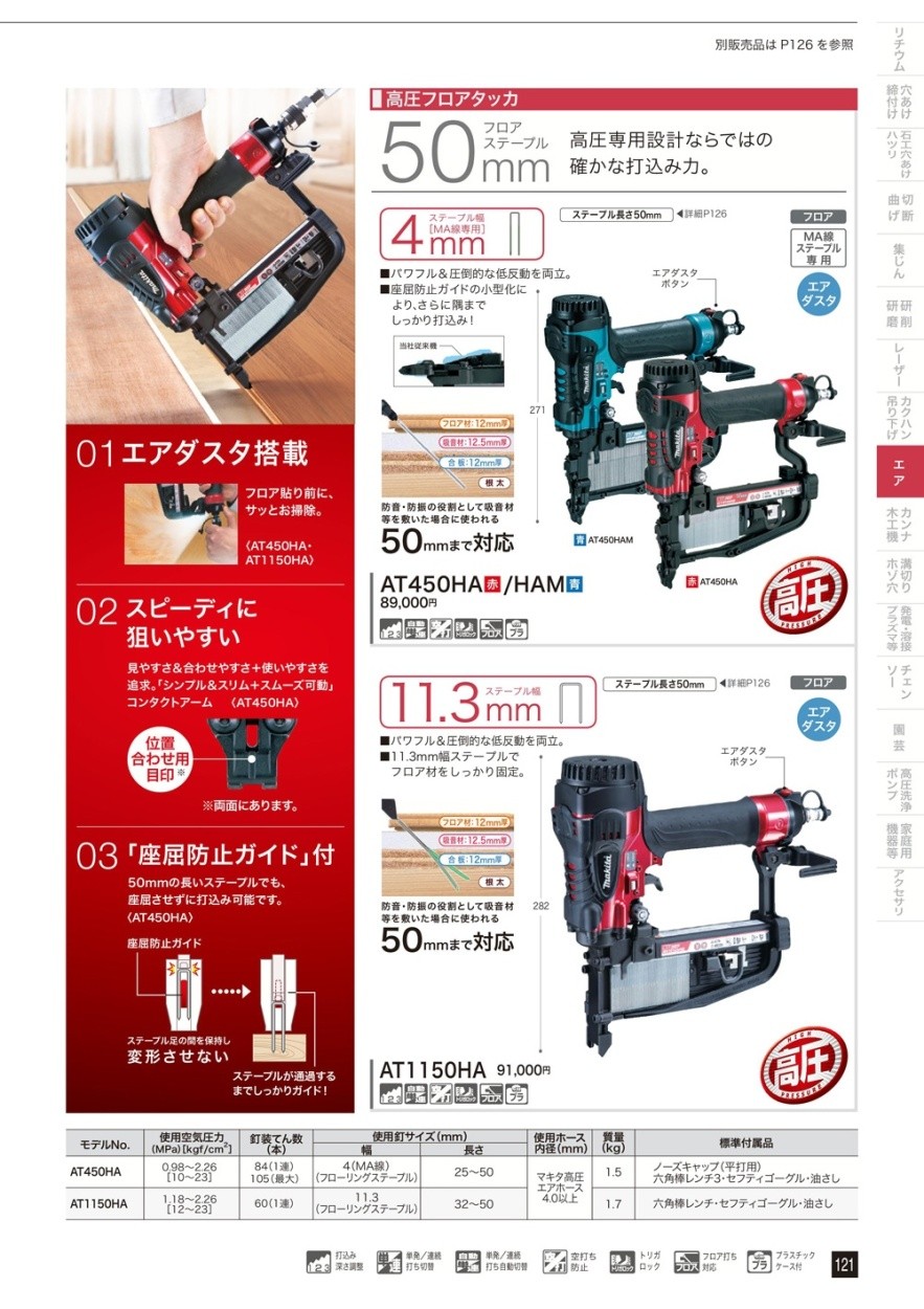 64％以上節約 マキタ Makita 高圧フロアタッカ エアダスタ付 11.3mm 赤