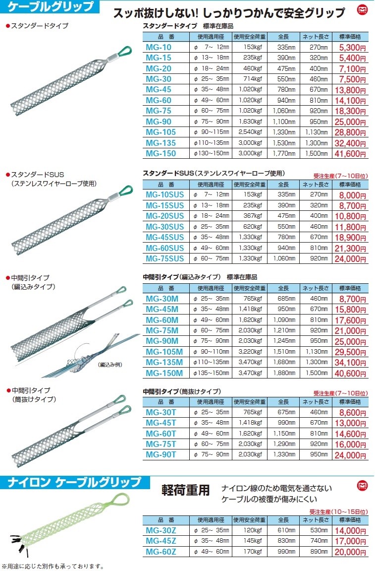 マーベル ケーブルグリップ スタンダードSUS(ステンレスワイヤーロープ使用) MG-60SUS : 61398639y5 : クニモトハモノヤフー店  - 通販 - Yahoo!ショッピング