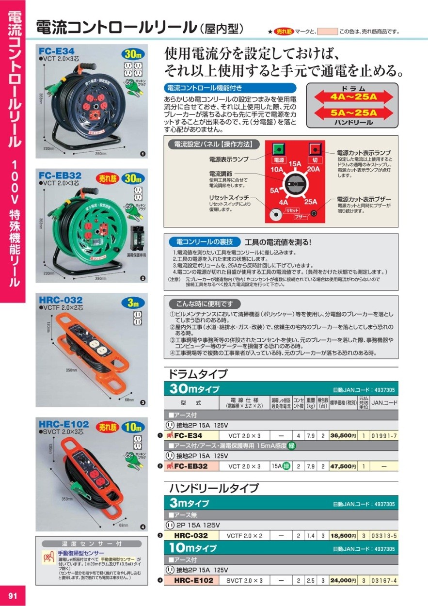 日動工業 電流コントロールリール (ハンドリール) (屋内型) 3m HRC-032