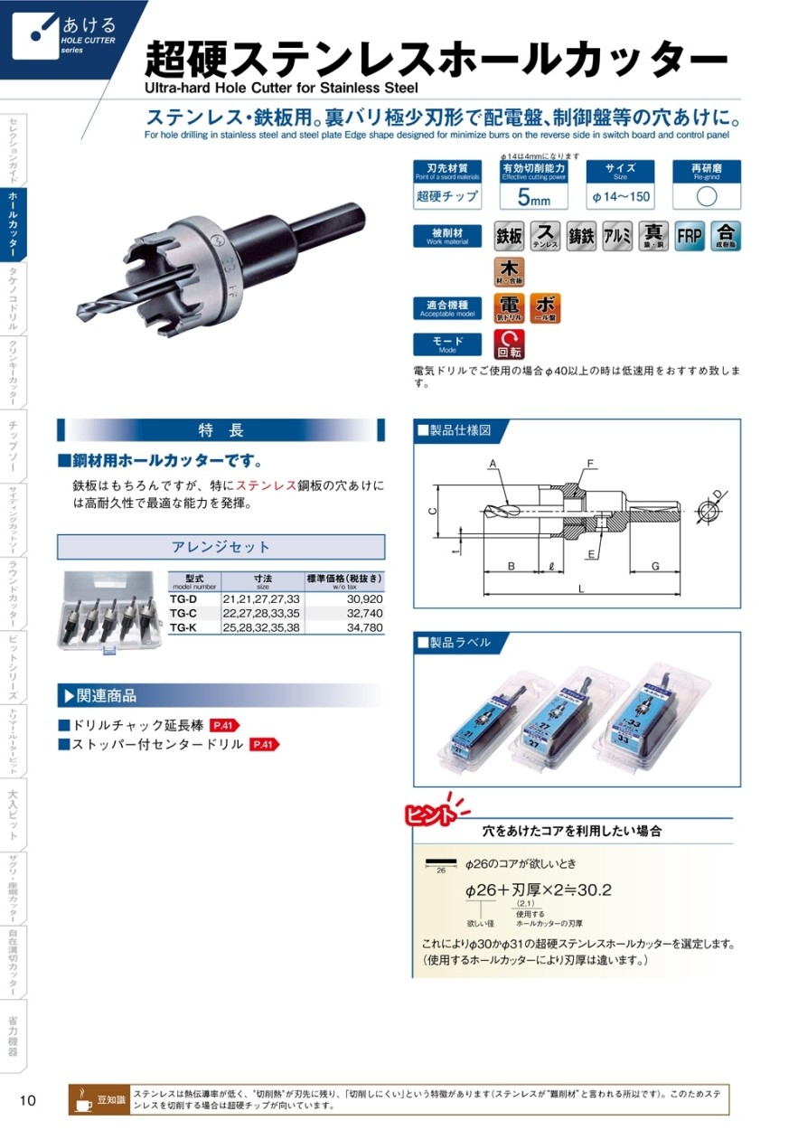 OMI/大見工業 超硬ステンレスホールカッター 57mm TG57-