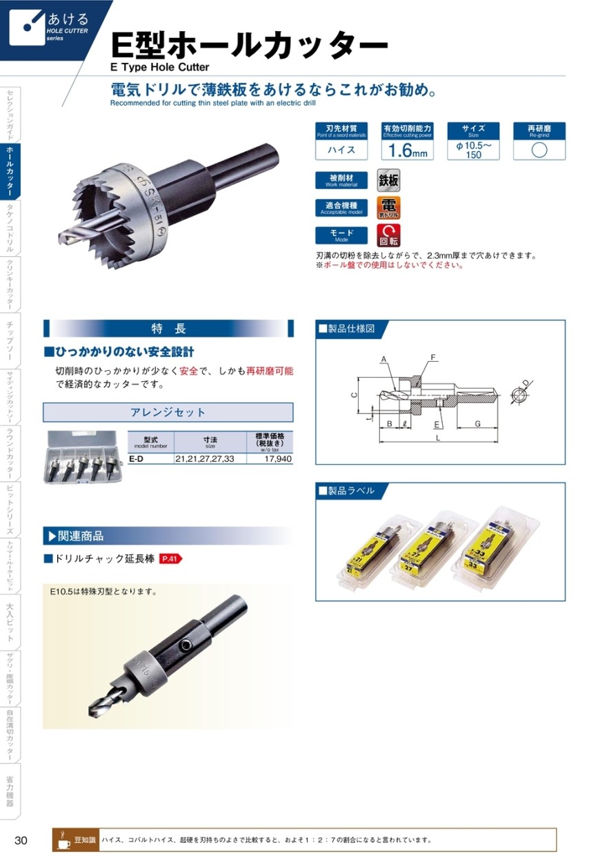 OMI E型ホールカッター 刃径140mm E140 :83665128y6:クニモトハモノ