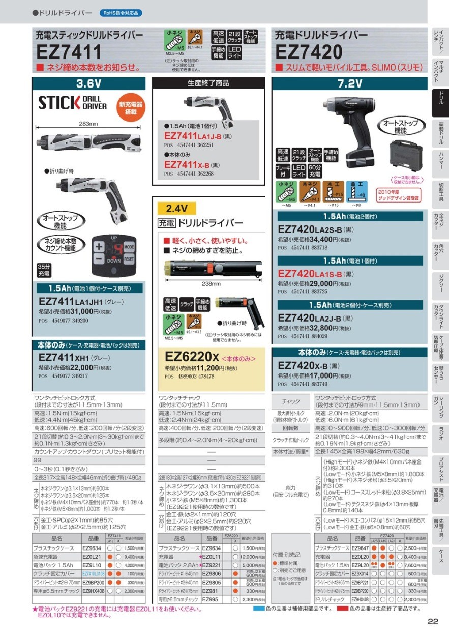 パナソニック 充電スティックドリルドライバー EZ7411XH1(グレー) 本体