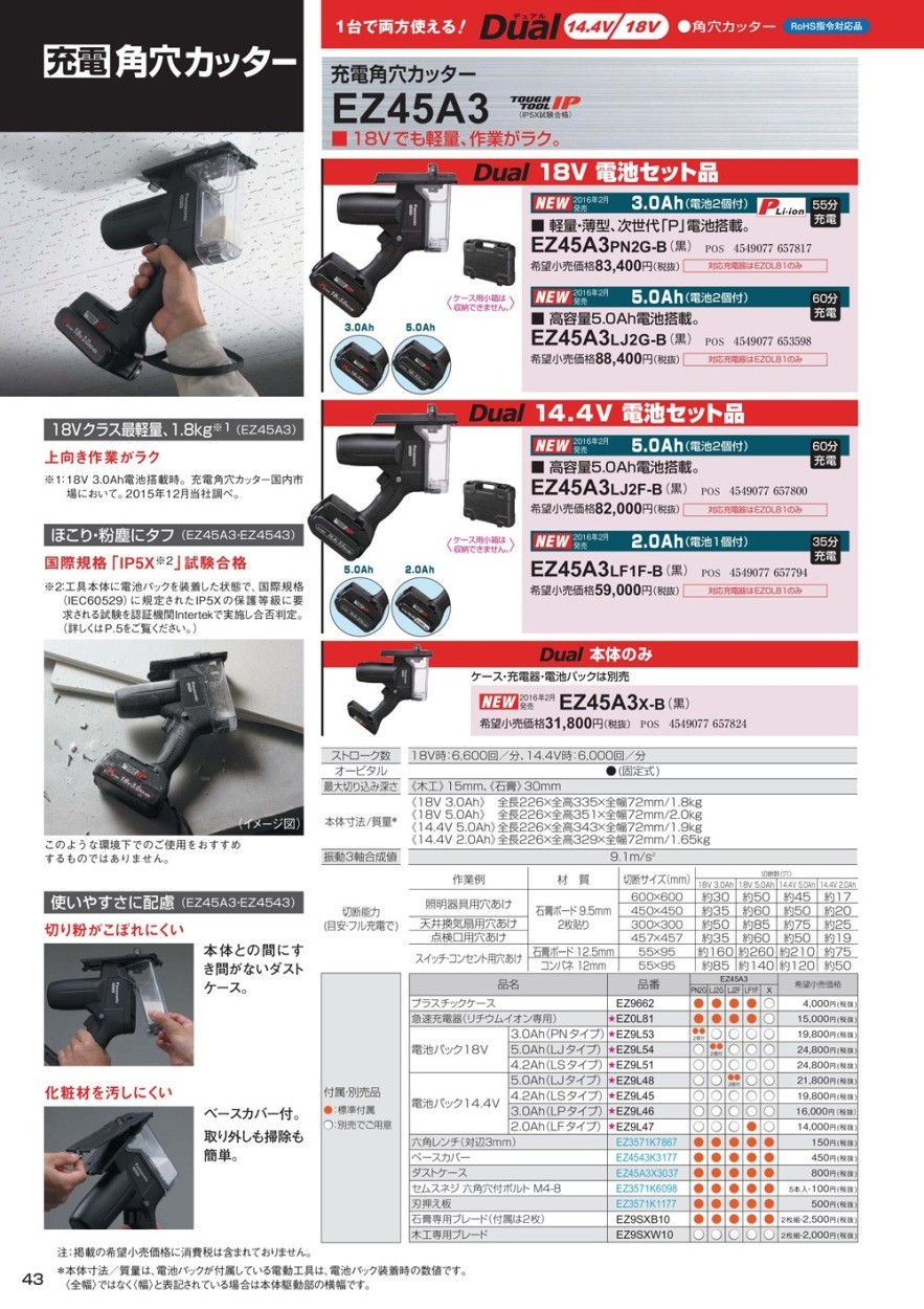 パナソニック 充電角穴カッター EZ45A3LJ2F-B (黒) 14.4V 5.0Ah