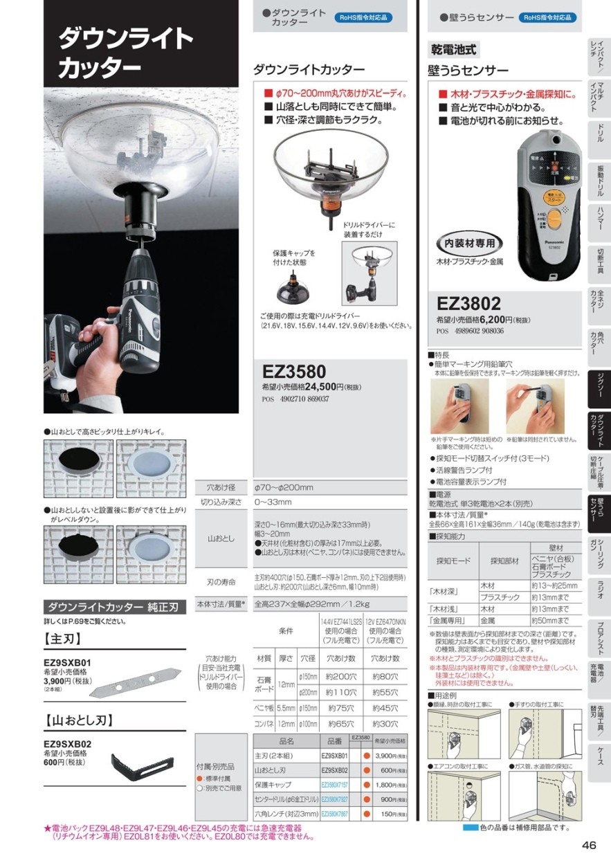 れなし】 パナソニック ダウンライトカッター EZ3580 までの