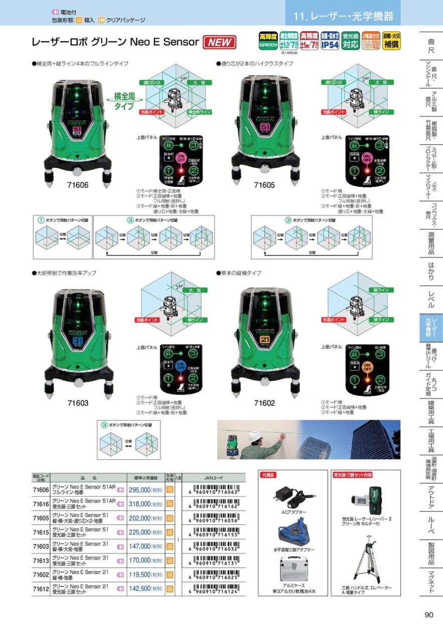 シンワ測定 レーザーロボ グリーン Neo E Sensor 51 受光器+三脚セット