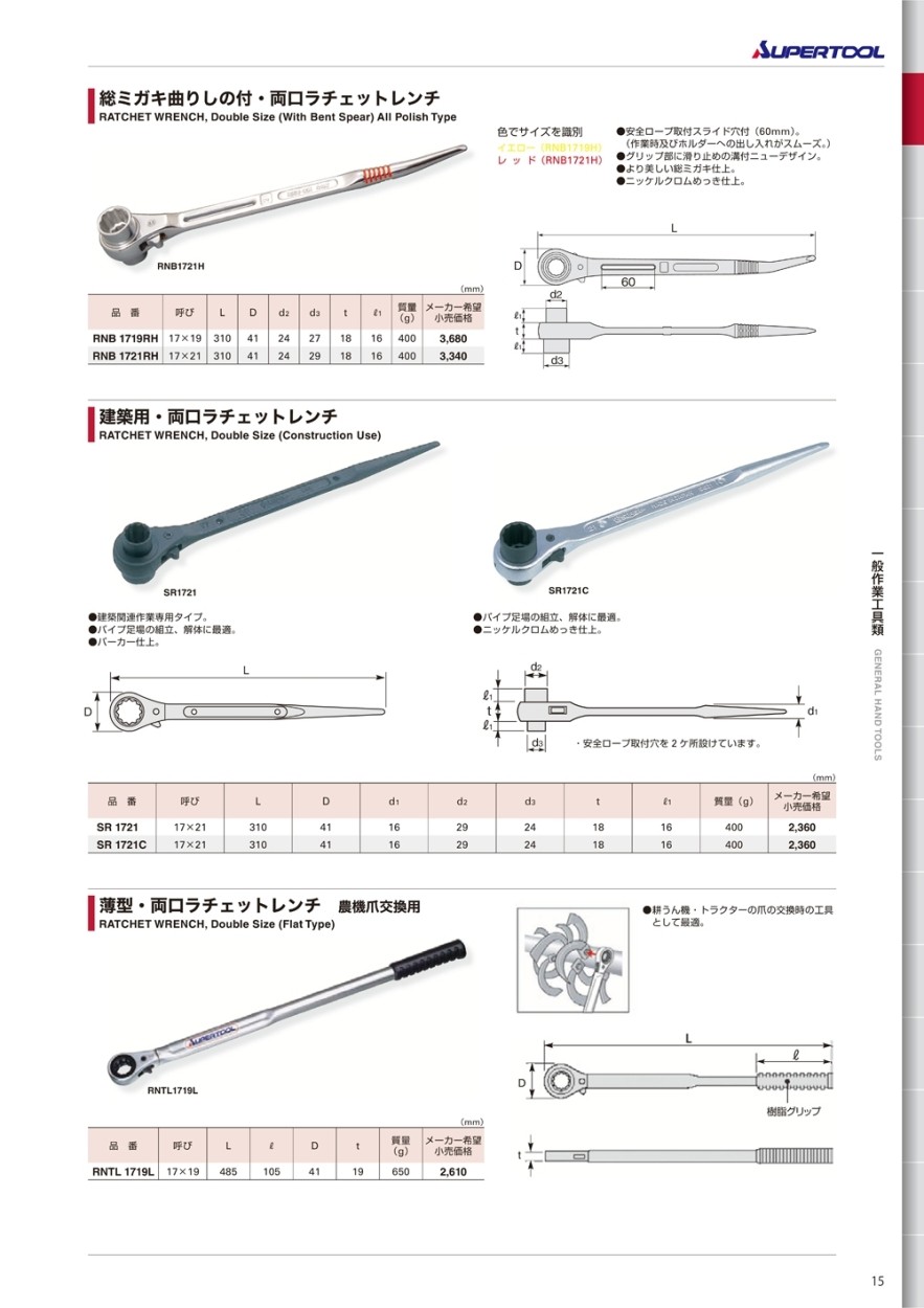 スーパーツール 薄型・両口ラチェットレンチ 農機爪交換用 RNTL1719L ibBICPJdbN, ドライバー、レンチ - detecting.nl