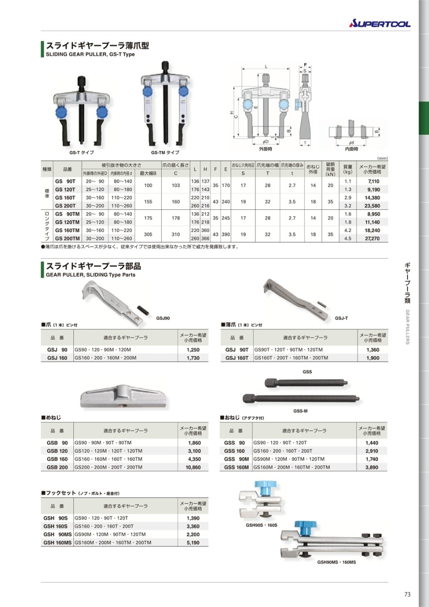 スーパーツール スライドギヤープーラ薄爪型(ロングタイプ) GS120TM :75501363y1:クニモトハモノヤフー店 - 通販 -  Yahoo!ショッピング