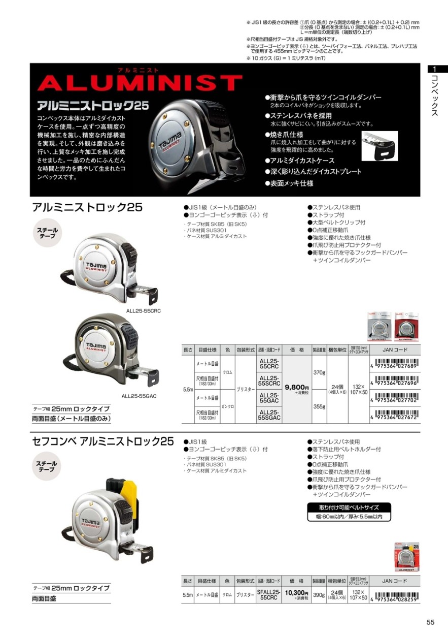 タジマ アルミニストロック25 ガンクロ ALL25-55SGAC 尺相当目盛付182 33m 5.5m