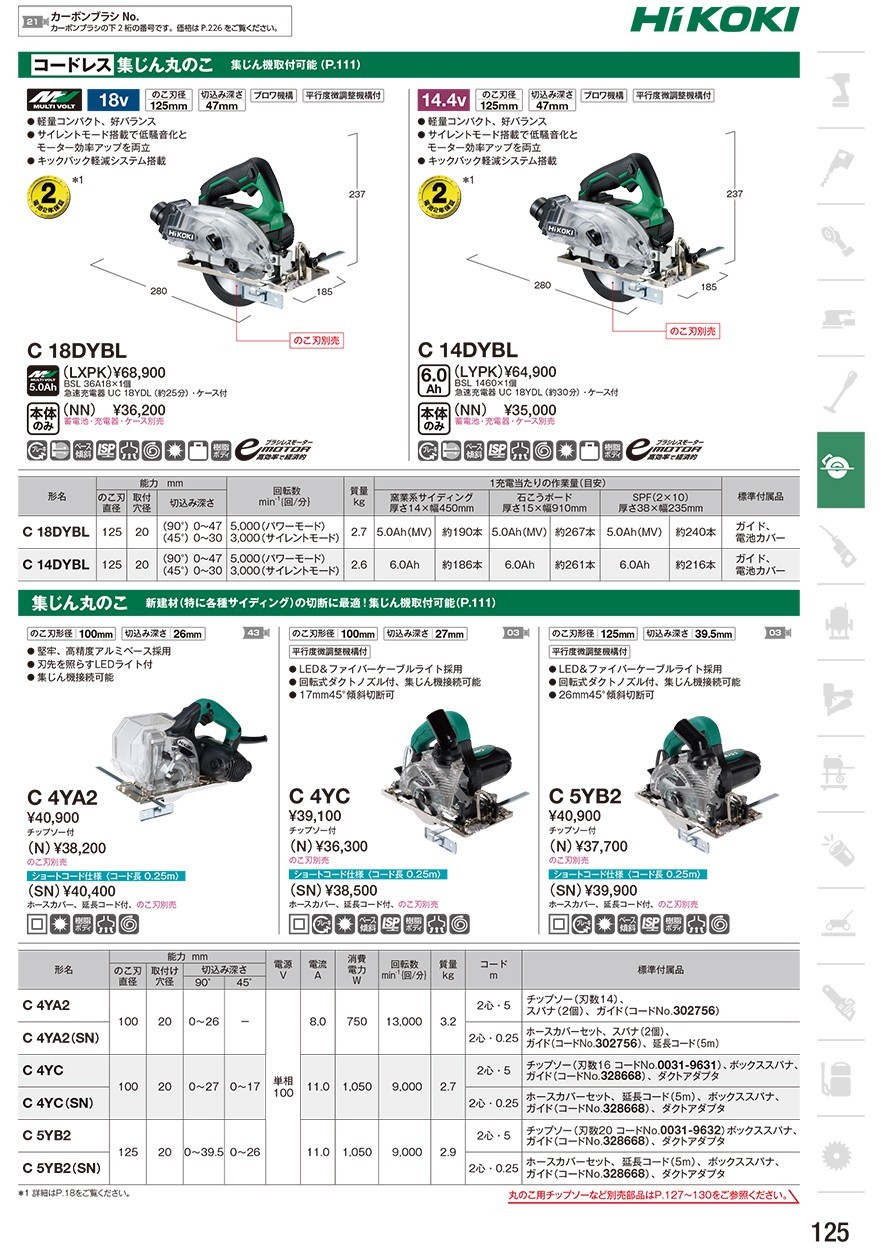 お気に入り】 C5YE HiKOKI(ハイコーキ) 125/100mm兼用 旧日立工機 集