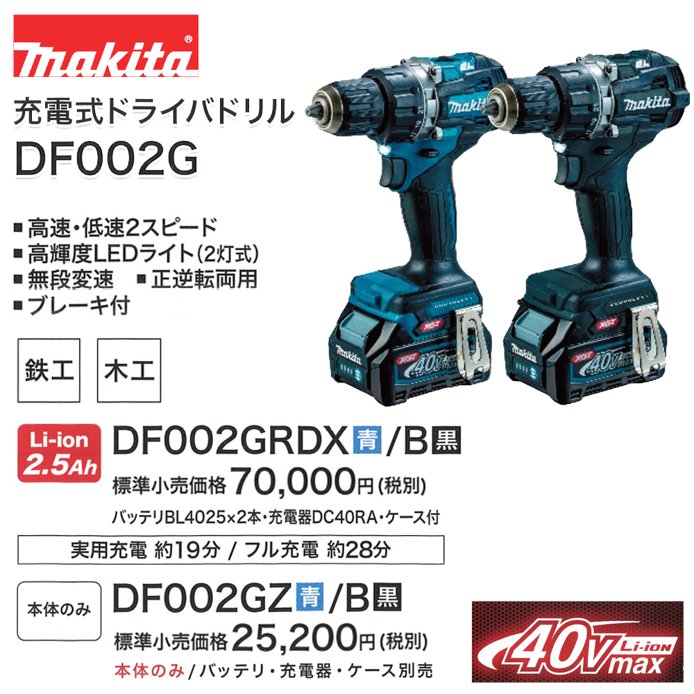 宅配 軽天野郎マキタ 40Vmax充電式震動ドライバドリル HP002GRDX