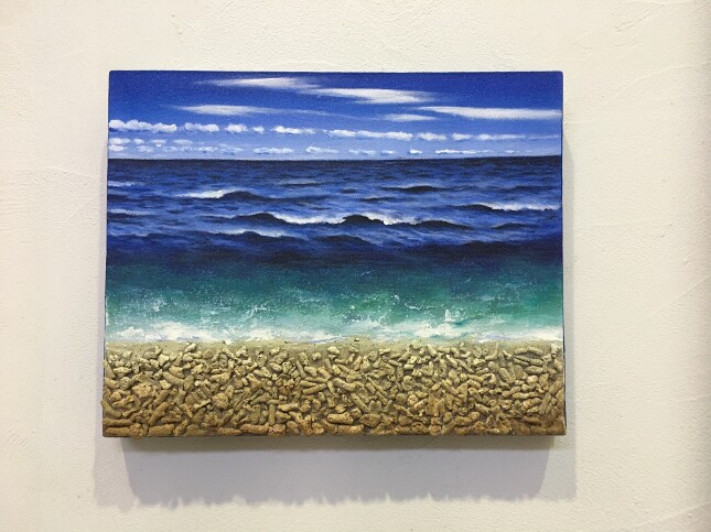 海の絵 本物のサンゴの立体的な砂浜 W50×H40 (1137) 海の絵画 波