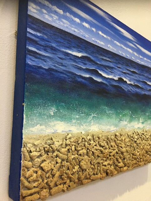 海の絵 本物のサンゴの立体的な砂浜 W50×H40 (1137) 海の絵画 波 アートアートパネル インテリア バリ島絵画 壁掛け バリ絵画