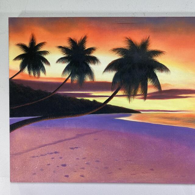 海の絵 ヤシとサンセット 海の絵画 波 アート W120×H56cm (1138