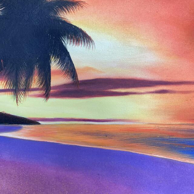 海の絵 ヤシとサンセット 海の絵画 波 アート W120×H56cm (1138