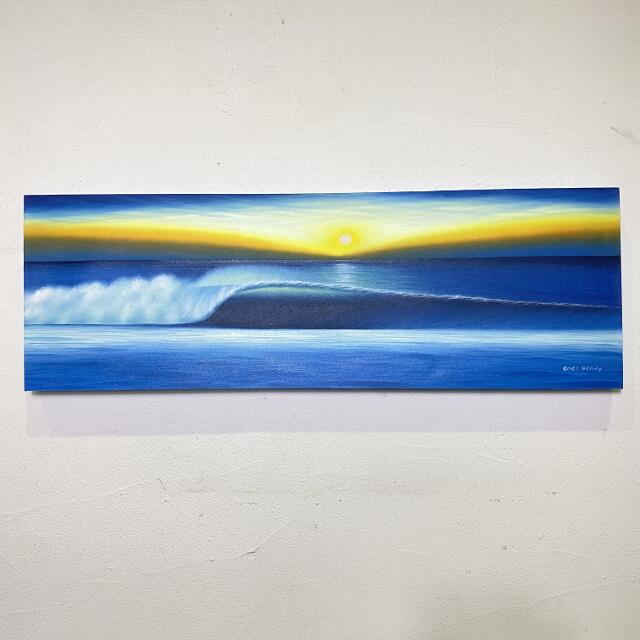 バリアート 波の絵 F-4 W90×H30 (1158-4) バリ絵画 海の絵 アート