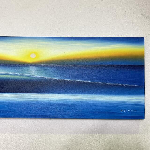バリアート 波の絵 F-4 W90×H30 (1158-4) バリ絵画 海の絵