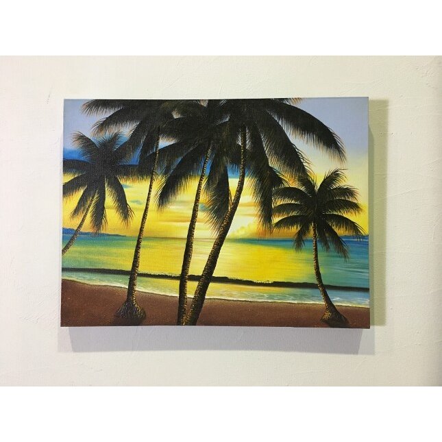 海の絵 ヤシの木 サンセット ビーチ 絵画 W80×H60cm D-4 海 波 バリアート バリ絵画 アートパネル ハワイアン 南国 バリ島 ウブド  海 リゾート