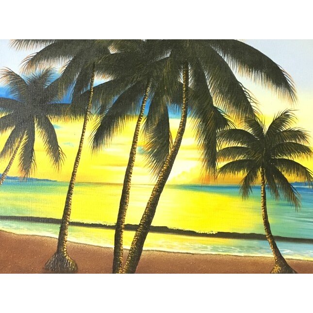 海の絵 ヤシの木 サンセット ビーチ 絵画 W80×H60cm D-4 海 波 バリ