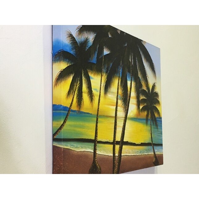 アジアン 南国 ハワイ バリ島 絵画 夕日 ヤシの木 アートパネル 壁飾り 置物 3b2b7793799f354a0a5e1066f98963