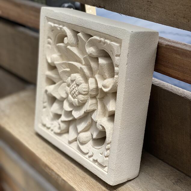 ストーンレリーフ 20×20 B パラス石 石材 オブジェ 花 石彫り