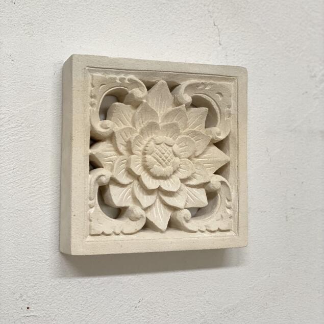 ストーンレリーフ 20×20 B パラス石 石材 オブジェ 花 石彫り